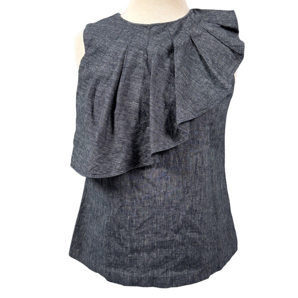 Banana Republic Womens Size 8 Blue Chambray Sleeveless Ruffle Front Top